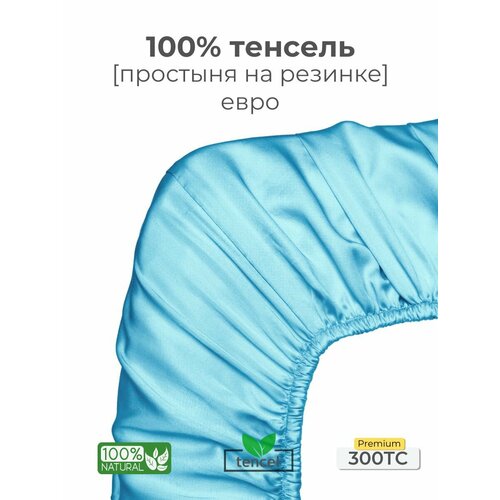 фото Простыня, на резинке 180x200x25, тенсель, голубой, coho home