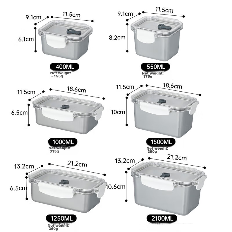 Meichun (Maxcook) 304 Stainless Steel Food Storage Container with Lid Lunch Box Bento Box Refrigerator Sealed Storage Box 550ml MCFT9509