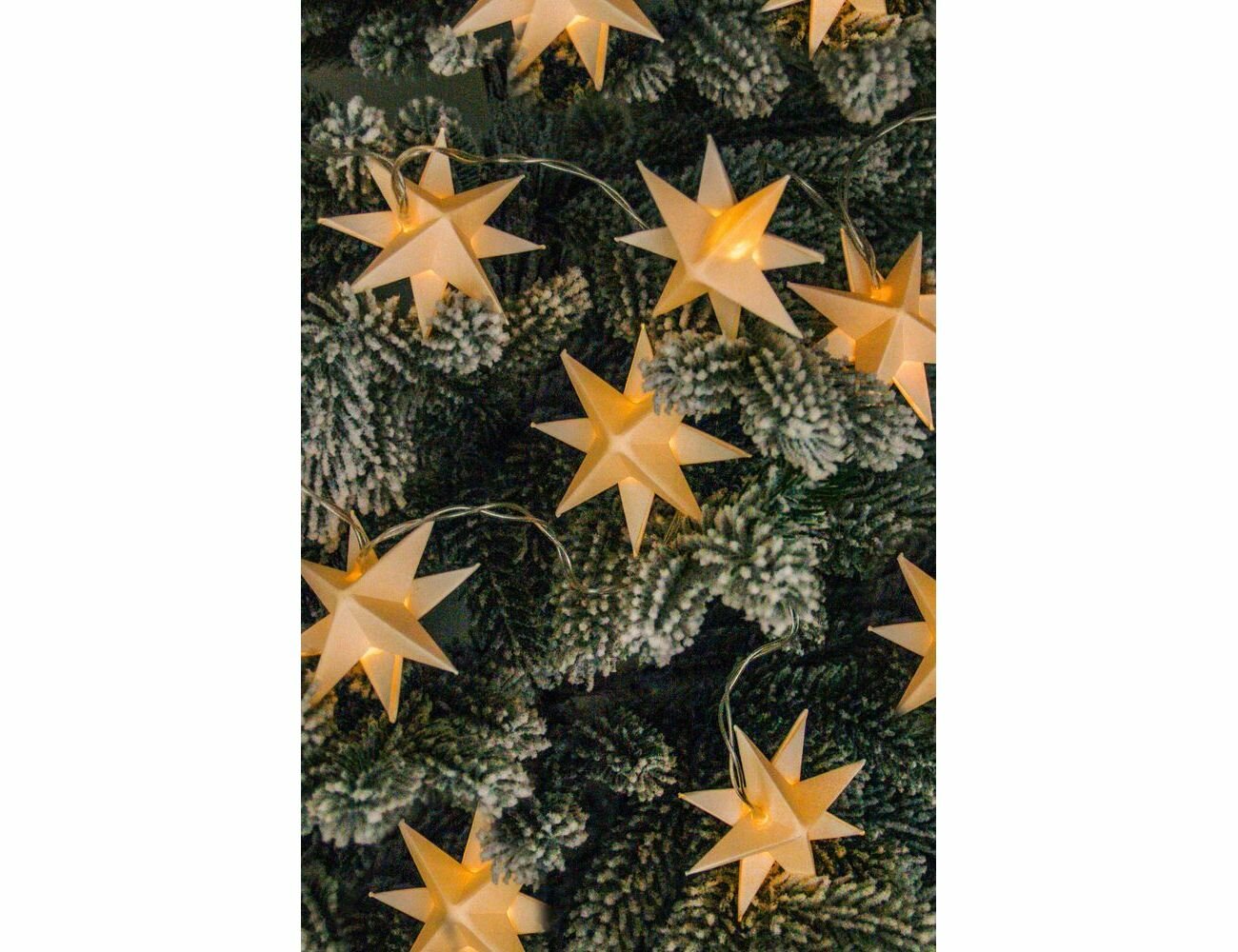 Светодиодная гирлянда звёздная геометрия 10 теплых белых LED-огней белая 1.7+0.3 м прозрачный ПВХ батарейки Sigro 83-3600