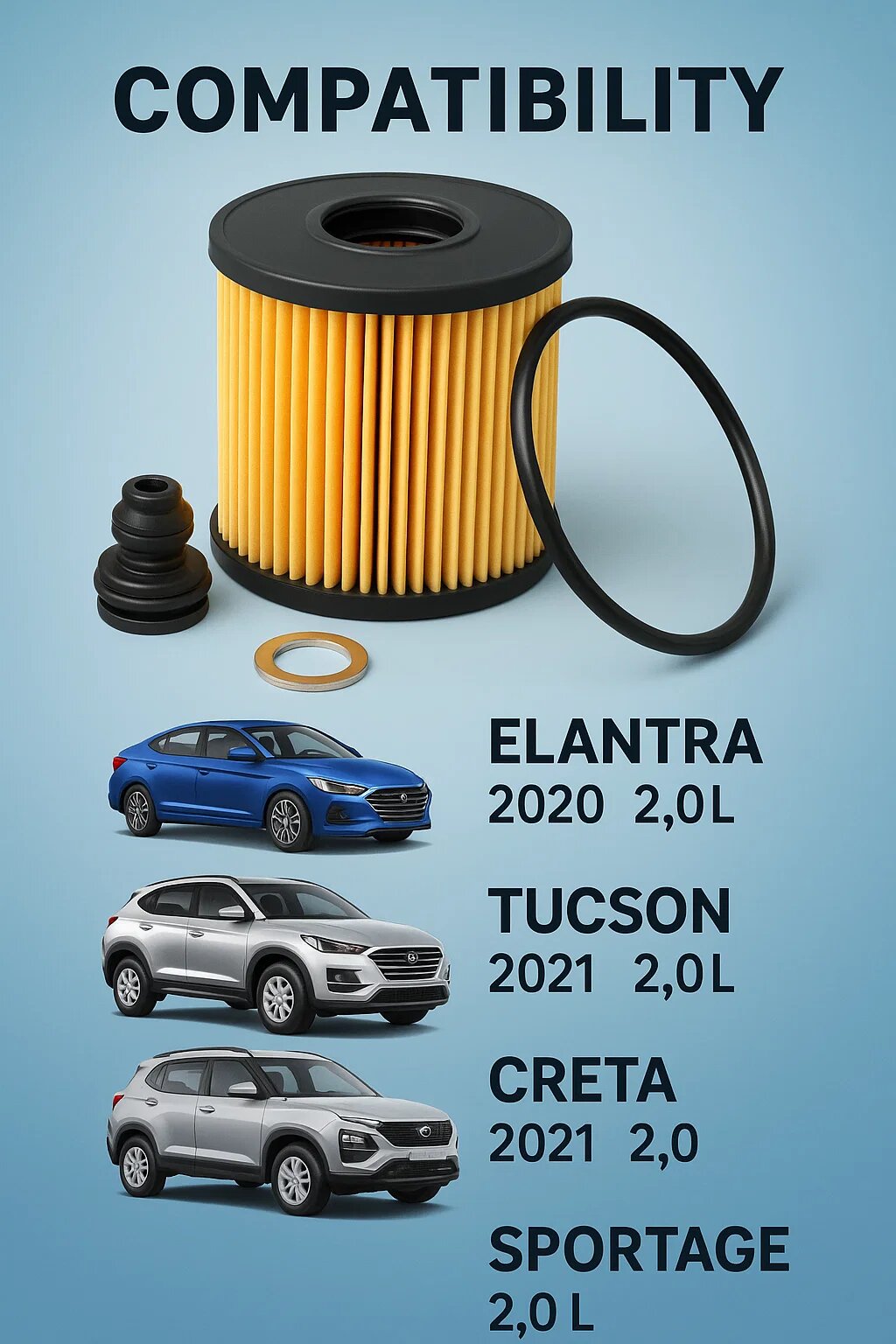 Фильтр масляный Hyundai/Kia 26350-2J000 для CRETA ELANTRA SPORTAGE — фото 1