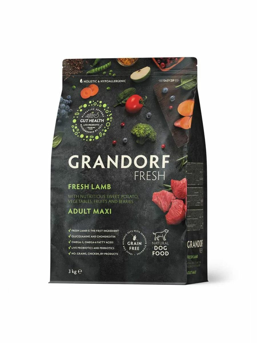 Сухой корм для собак Grandorf Fresh Dog Adult Maxi Lamb&Sweet Potato ягненок батат 3 кг