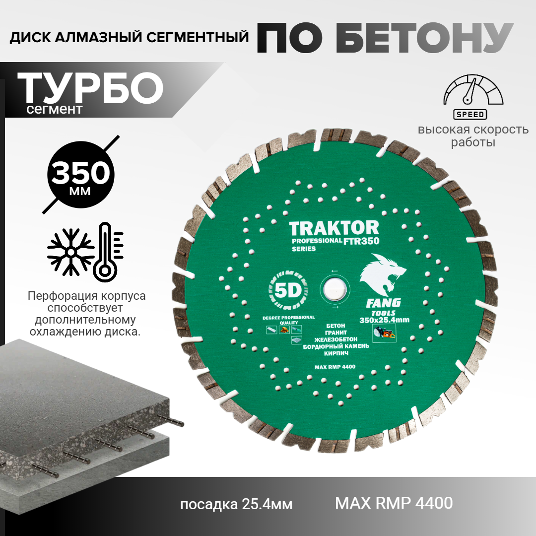 Диск алмазный по бетону турбо-сегментный 350х254 мм для ушм