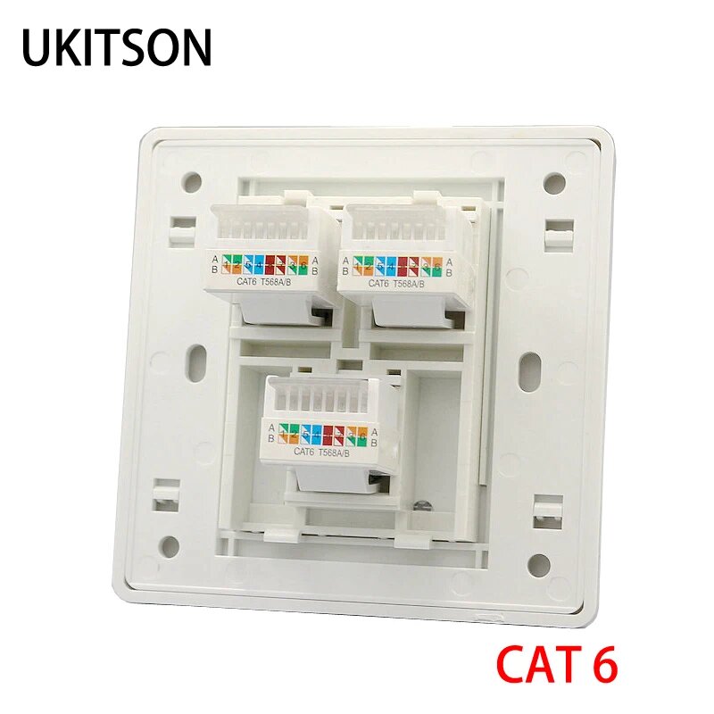 Настенная панель UKITSON 3 портов CAT6/CAT5E белая 86x86 мм, CAT6