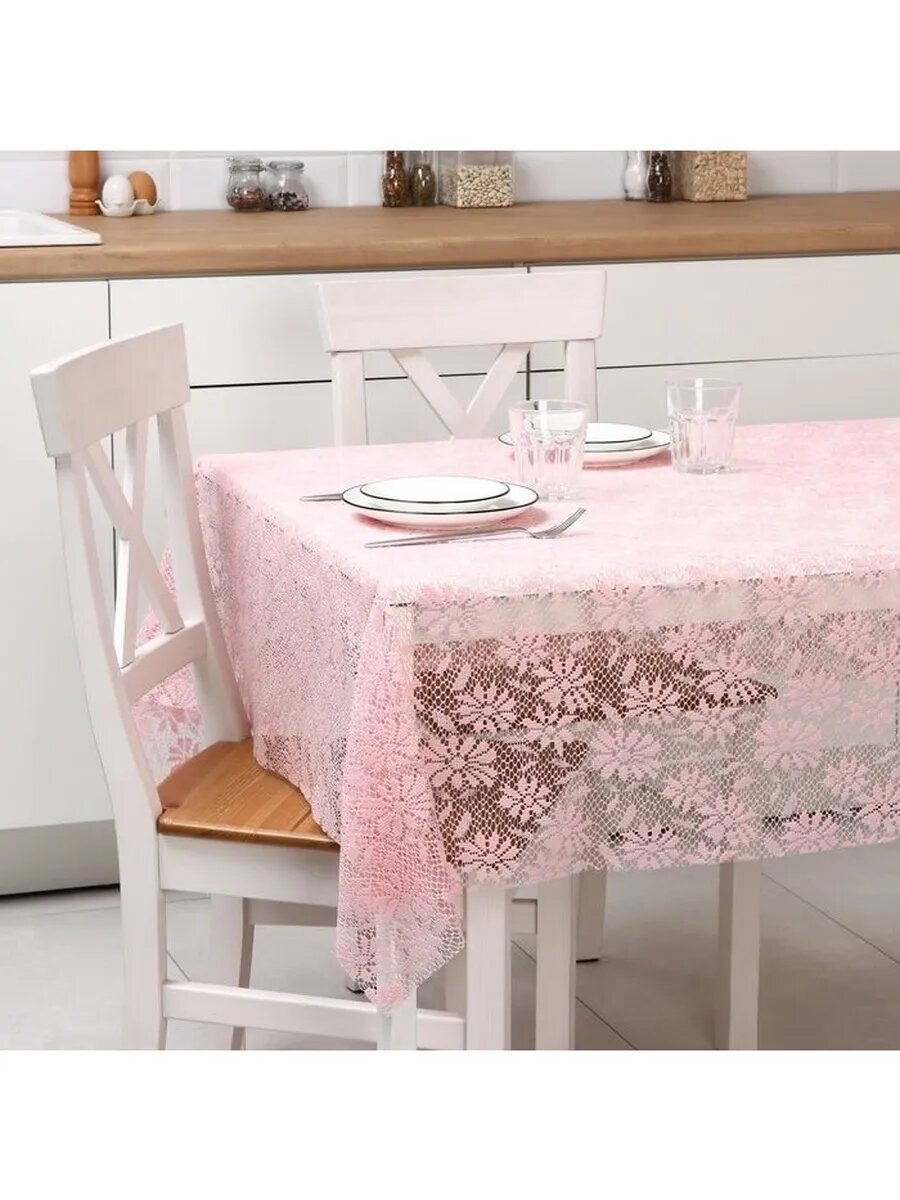Скатерть на стол Доляна 140×180 см ПВХ цвет розовый