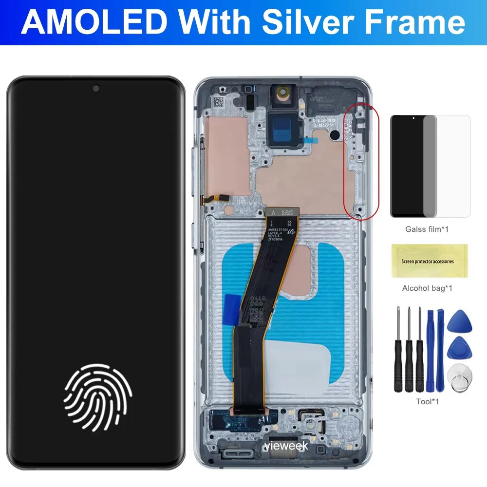 Экран Super AMOLED S20 в сборе для Samsung Galaxy S20 G980F G980F/DS G981F G981F/DS ЖК-дисплей с сенсорным экраном и деталями рамки, AMOLED Silver Frame