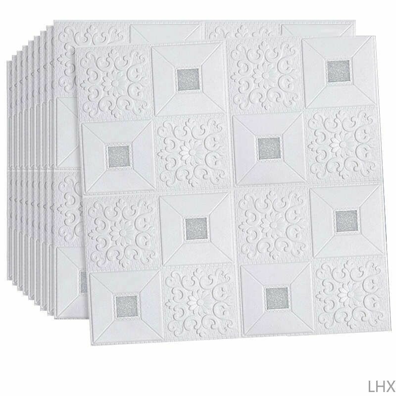 Панели (комплект 10 шт) самоклеющиеся для стен декоративные3D мягкие 70х70 см толщина 2.5 мм серебристый