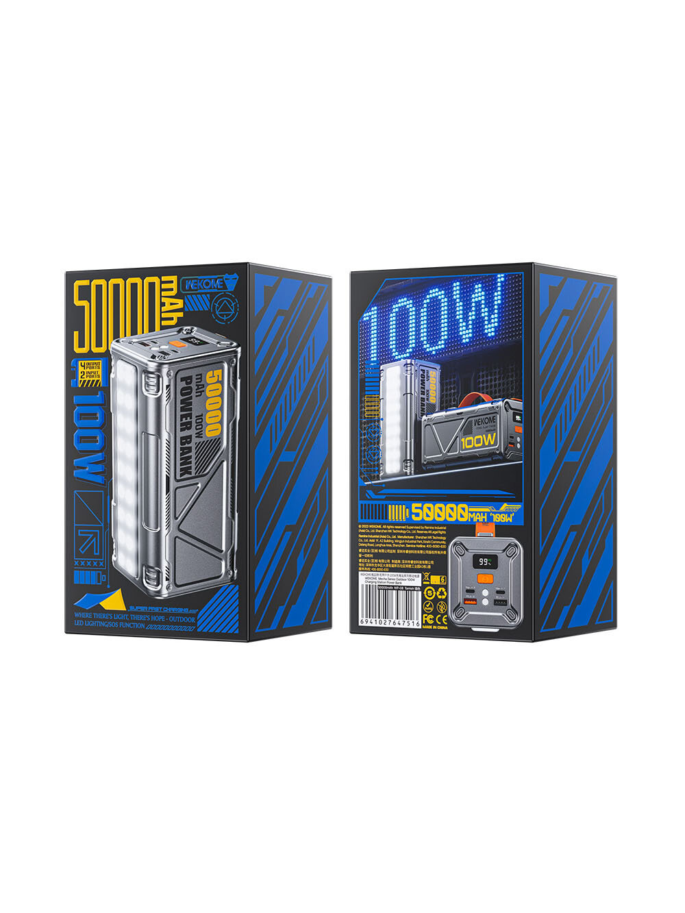 Повербанк Wekome WP-08 100W 50000 mAh внешний аккумулятор с быстрой зарядкой для смартфона, цвет Серый — фото 1