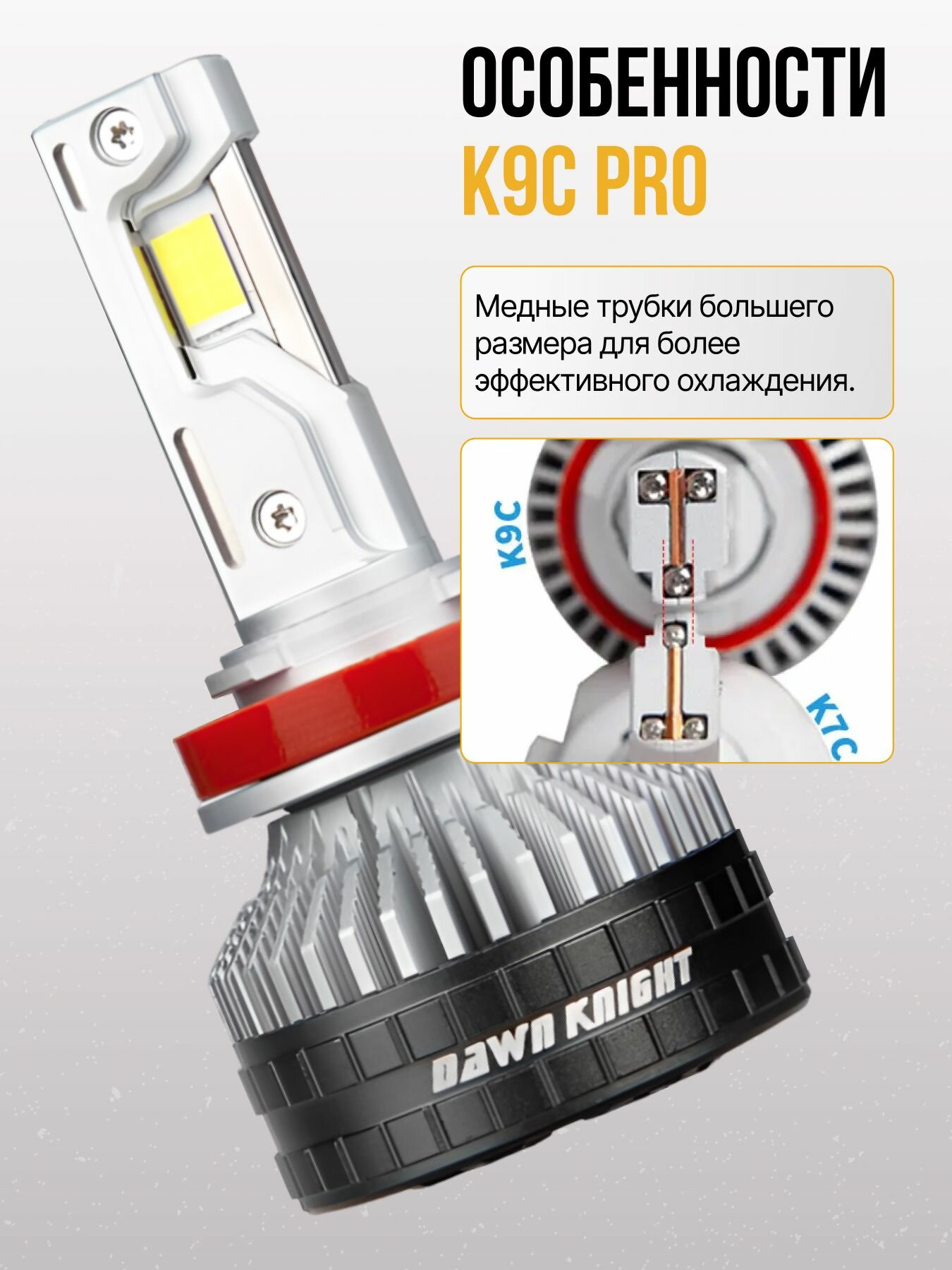 K9C PRO H7 светодиодные авто лампы 6000K DAWNKNIGHT 130W/Обновление K8C/ 12v 2шт в компл. — фото 1