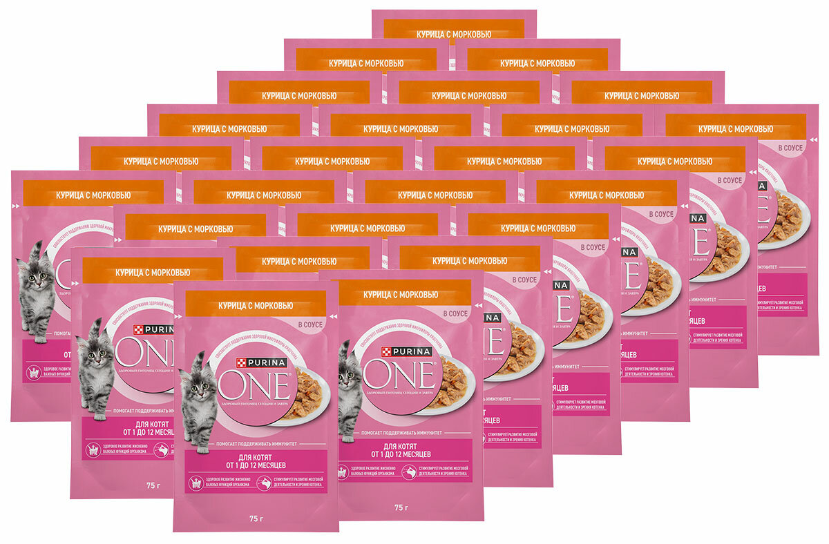 PURINA ONE для котят с курицей и морковью в соусе пауч (75 гр х 26 шт)