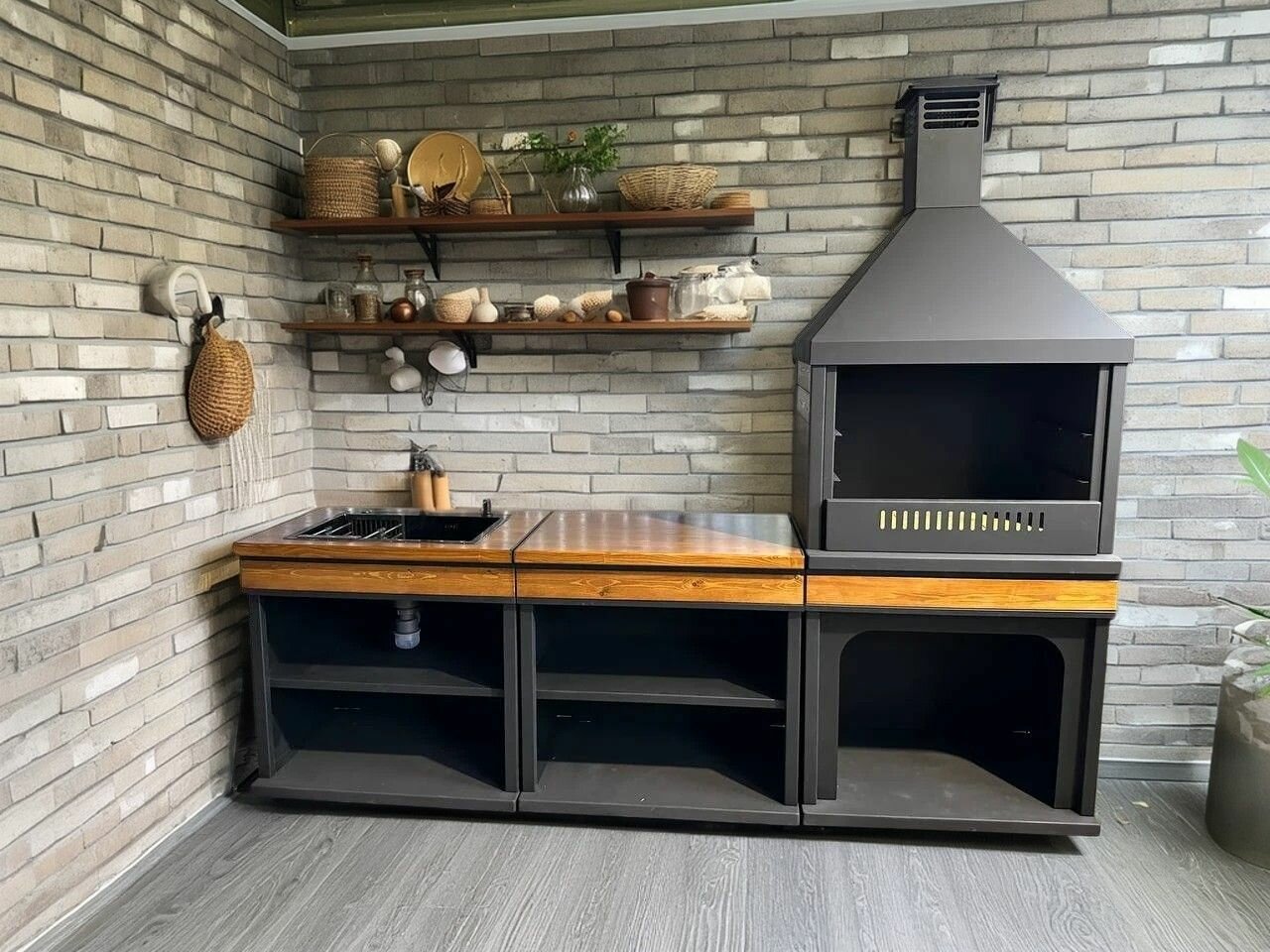 Барбекю комплекс SteelMod Уличная Кухня печь стол мойка + фартук
