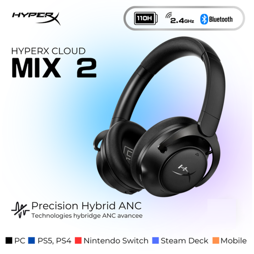 Игровая гарнитура HyperX Cloud MIX 2 беспроводная Hybrid ANC 110 часов работы Bluetooth 53 LE Audio радиоканал 28785₽