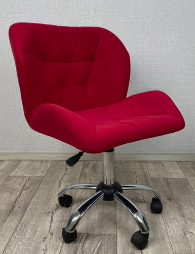 Изображение товара Стул для мастера со спинкой, Ракушка, большой, FitBest, велюр, хром, колеса, красный