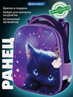 Изображение товара Рюкзак школьный для девочки, портфель для первоклассницы ортопедический, ранец детский в школу аниме, 2 отделения, брелок, Brauberg Anime сat, 272017