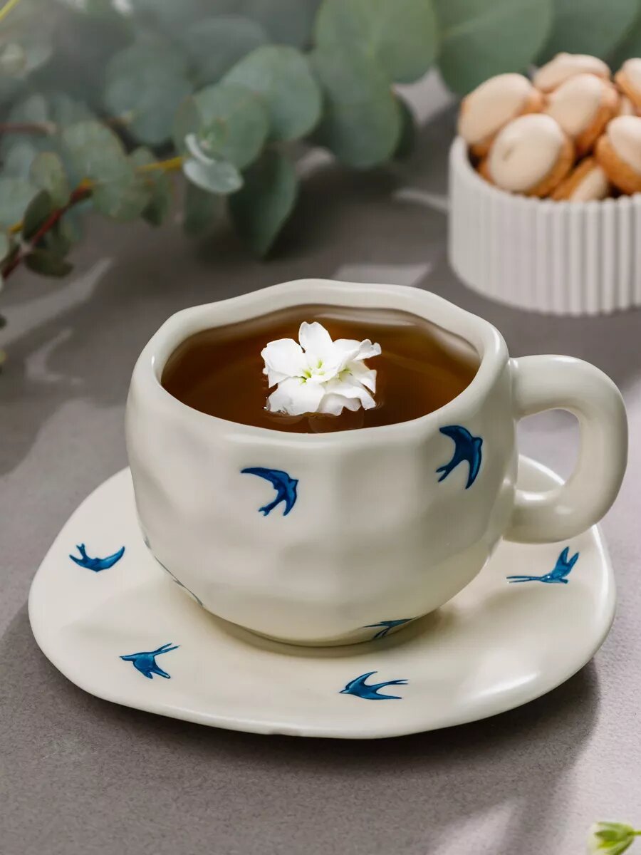 Чайная пара с ласточками набор кружка и блюдце