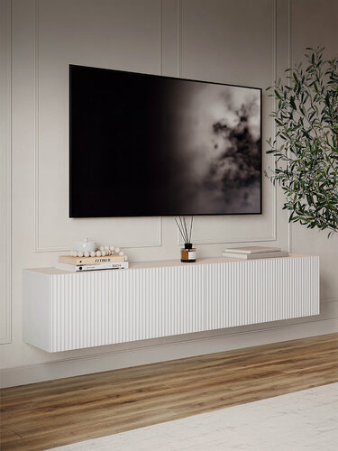 Изображение товара Тумба под телевизор подвесная Puzzlemebel Камелия, консоль навесная для тв, длина 150 см, белый