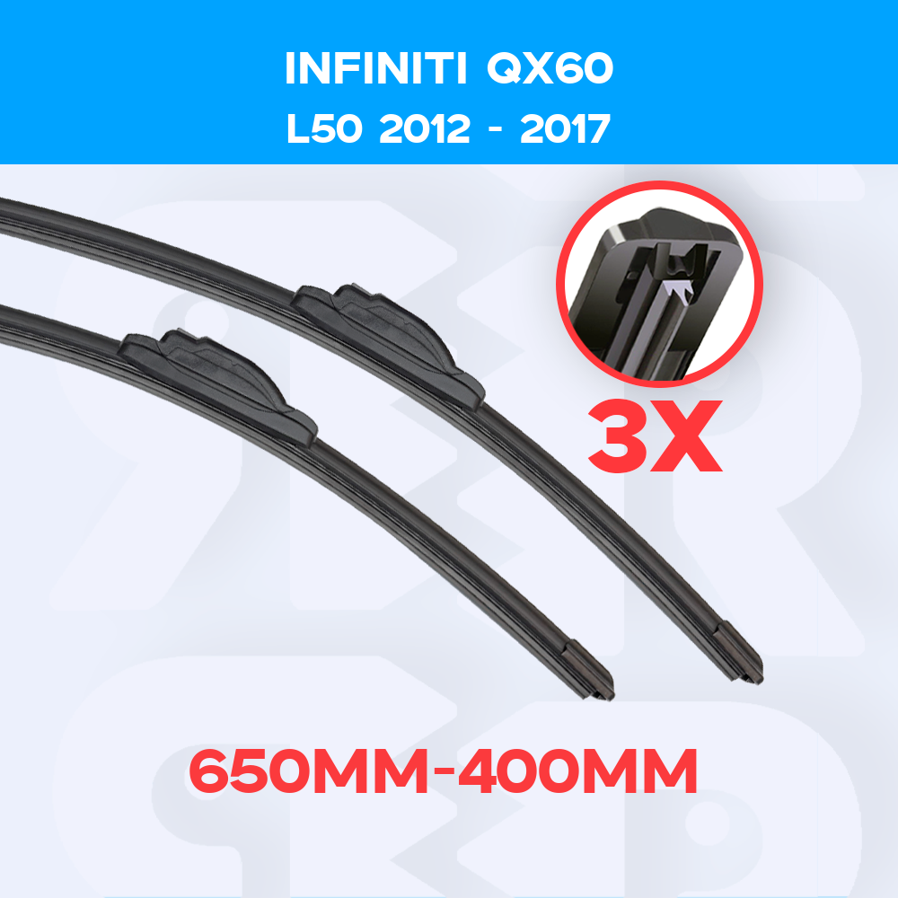 Дворники для (Инфинити) Infiniti QX60 L50 2012-2017 (650мм-400мм) комплект 2 шт.