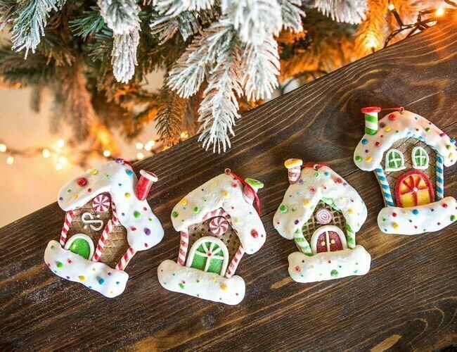 Ёлочная игрушка вафельная избушка, полистоун, 10х12 см, разные модели, Forest Market MA7880A/B/C/D