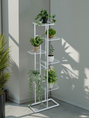 Изображение товара Подставка для цветов Greengo, 7 полок, 43 × 22 × 126 см, напольная, металл, белая