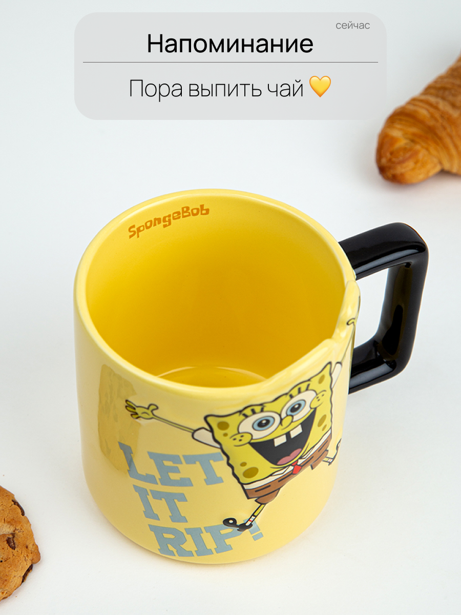 Кружка "Губка Боб" от Тепло в руках, керамическая, жёлтая/чёрная, для СВЧ, посудомойки — фото 1