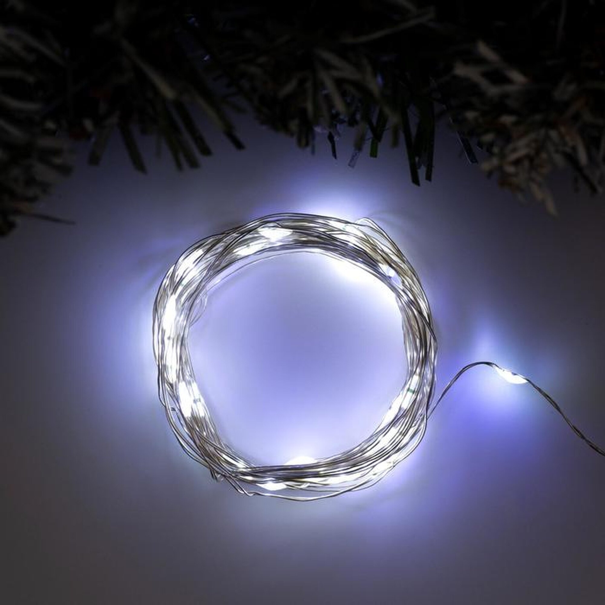 Гирлянда «Нить» 5 м роса IP20 серебристая нить 50 LED 2 режима батарейки AAх3 (не в комплекте) свечение белое