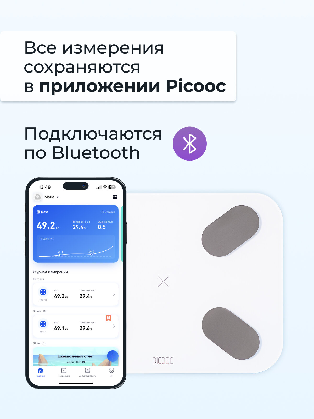 Умные напольные электронные весы Picooc S1 Pro V2 c Bluetooth — фото 1