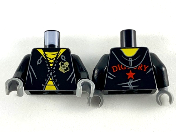 Torso Robe with Yellow Lining, Hufflepuff Badge and Yellow Shirt Pattern / Black Arms / Dark Bluish Gray Hands, 973pb3589c01 Black U