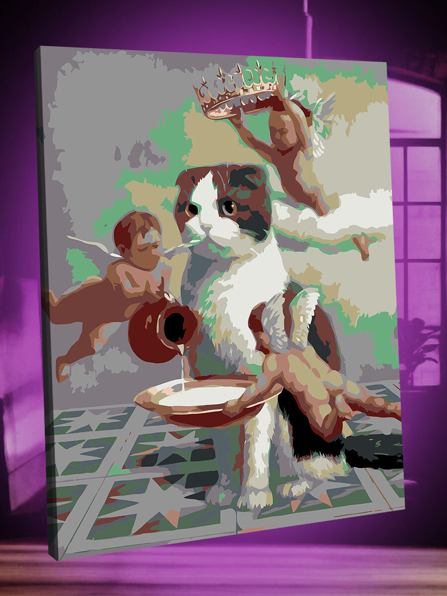Картина по номерам Кот с ангелами / Cat with angels холст на подрамнике 40*50