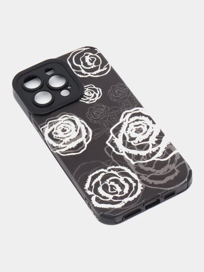 Чехол "Роза", для iPhone 13 PRO, ударопрочный, с рисунком, с блестками, soft touch — фото 1