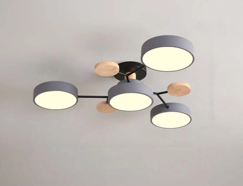 Люстра потолочная светодиодная в скандинавском стиле, 3 + 1 шайба, 8-12 ㎡, 32W, Серый, холодный белый