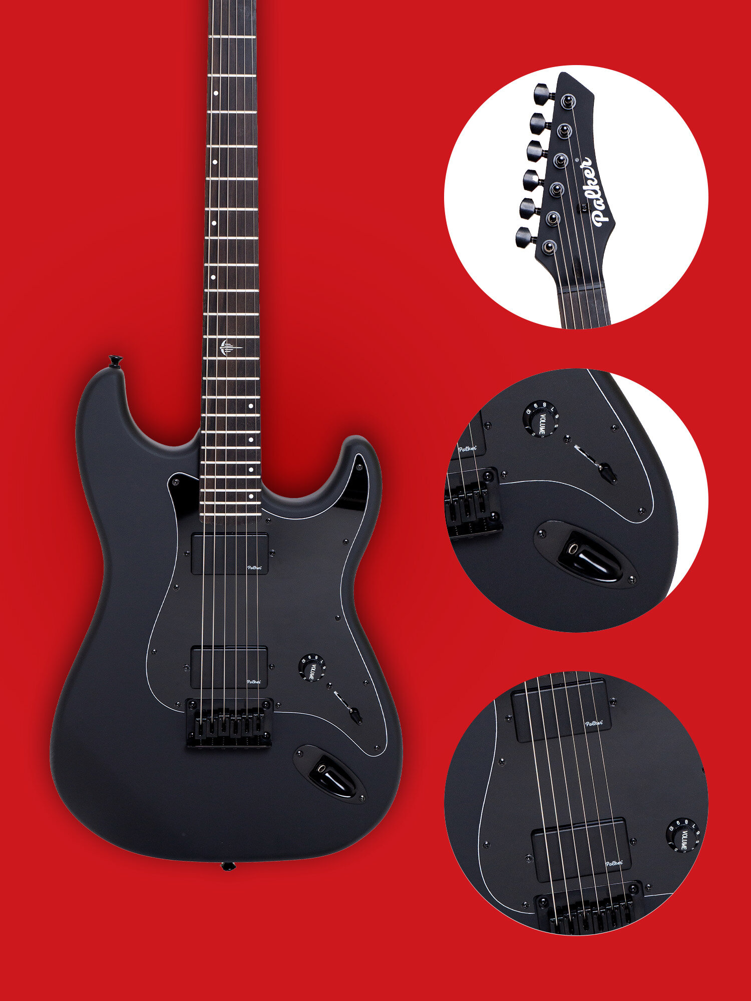 Электрогитара Palker "Riff Reaper", Stratocaster, 6 струн, черная матовая с чехлом