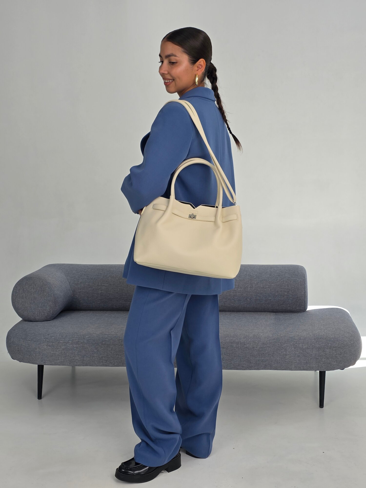 Сумка тоут Evangelina May, фактура зернистая, белый — фото 1