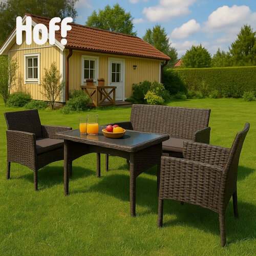 Изображение товара Набор садовой мебели Hoff Norwich, искусственный ротанг, цвет черный, серый