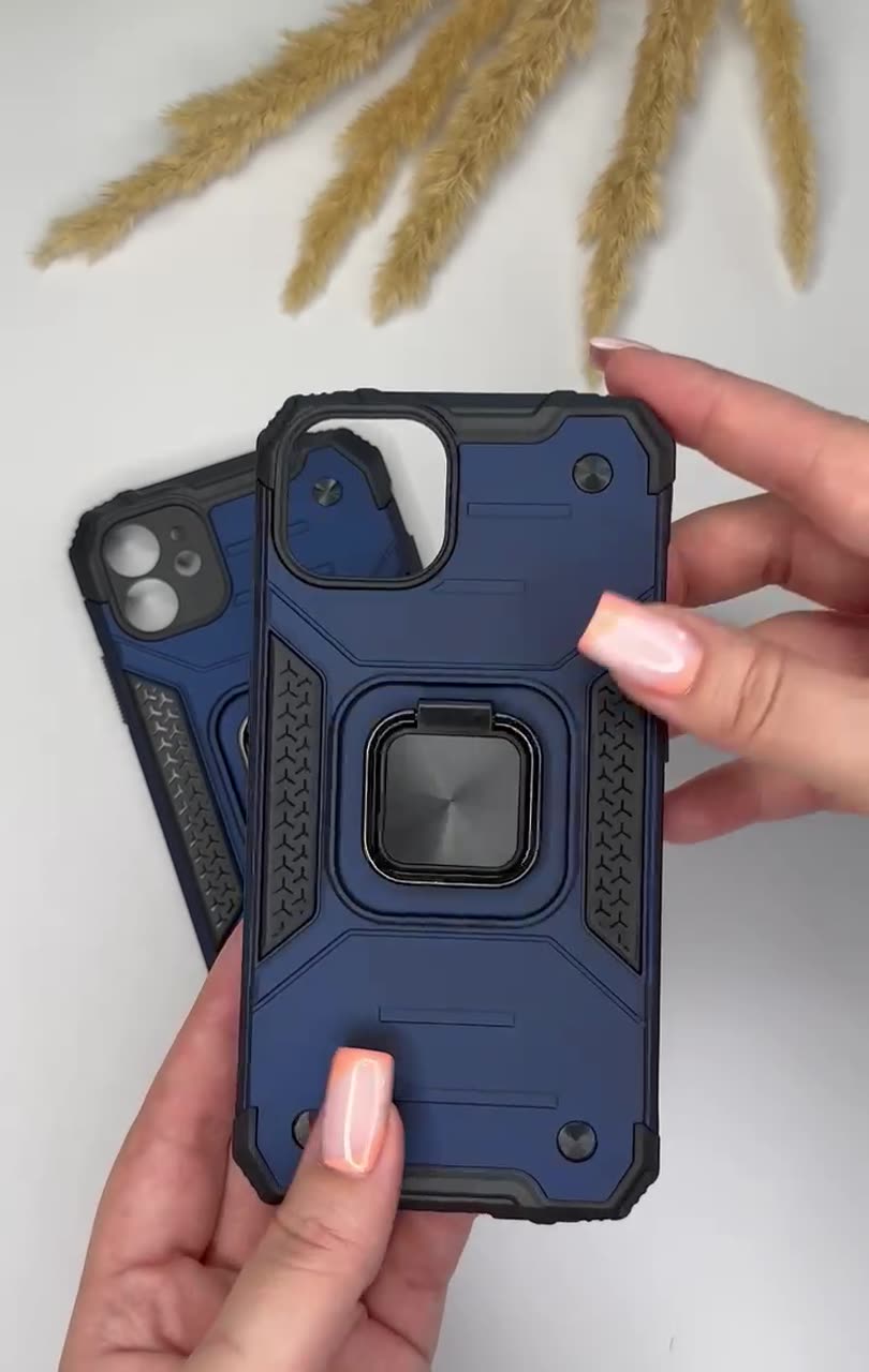 Противоударный чехол для Samsung Galaxy M23 синий с пластиной для магнитного автодержателя и кольцом подставкой — фото 1