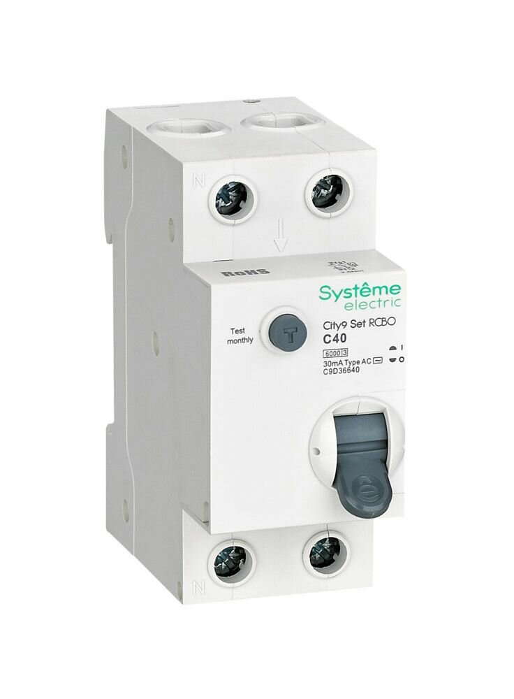 Дифференциальный автомат (АВДТ) 1P+N С 40А 6kA 30мА Тип-AС 230В Systeme Electric City9 Set C9D36640