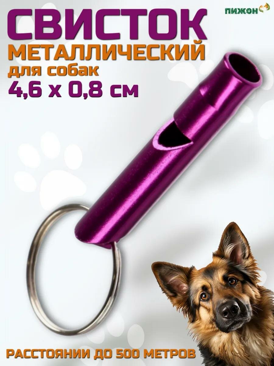 Свисток для дрессировки собак металлический с колечком 46 х 08 см фиолетовый
