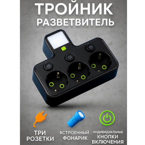 Тройник разветвитель 3 розетки 2 USB Type-C с подсветкой VANVAN 899₽