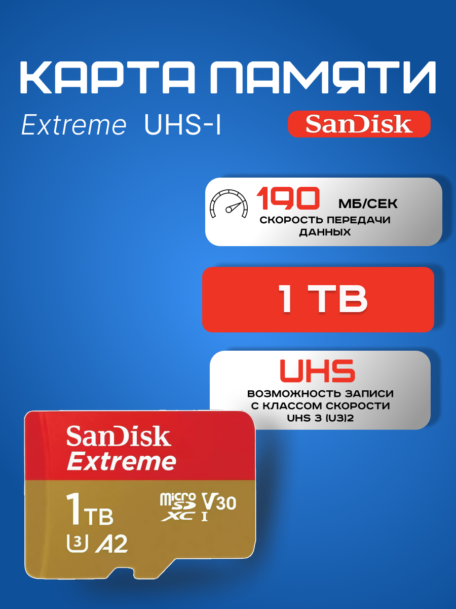 Карта памяти SanDisk MicroSDXC 1 TB Extreme (SDSQXA1-1T00-GN6MA)