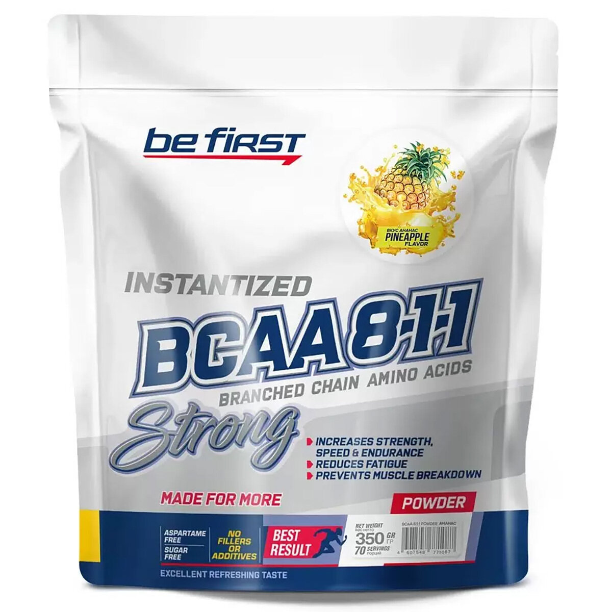 Аминокислоты BCAA Be First BCAA 8:1:1 Strong Instantized, 350 г, Вкус Pineapple / Ананас