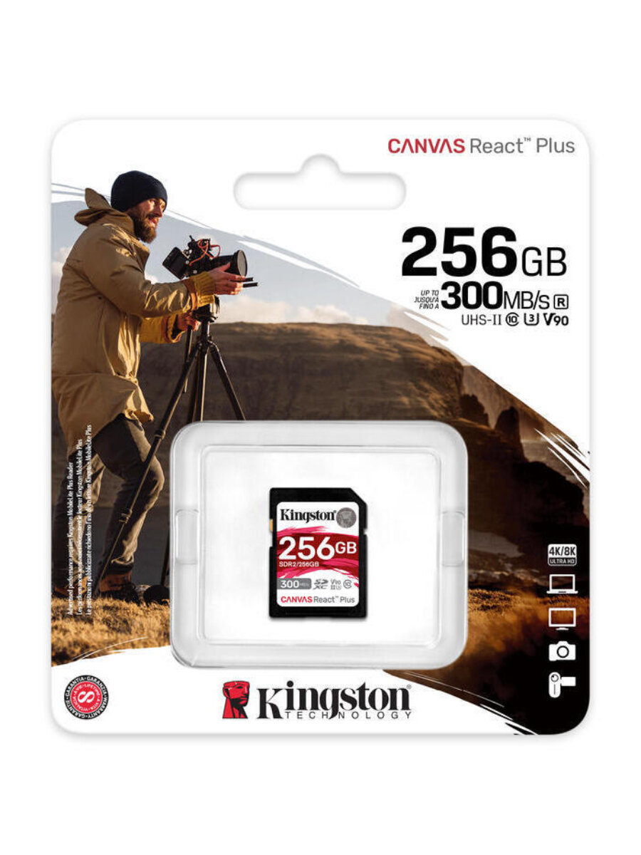 Карта памяти Kingston Canvas React Plus SD 256 ГБ (SDR2/256GB) для профессиональных кинокамер — фото 1
