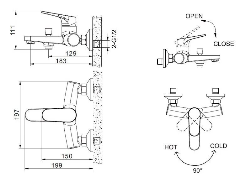 Смеситель Bravat Eler F6191238CP-01-RUS для ванны и душа