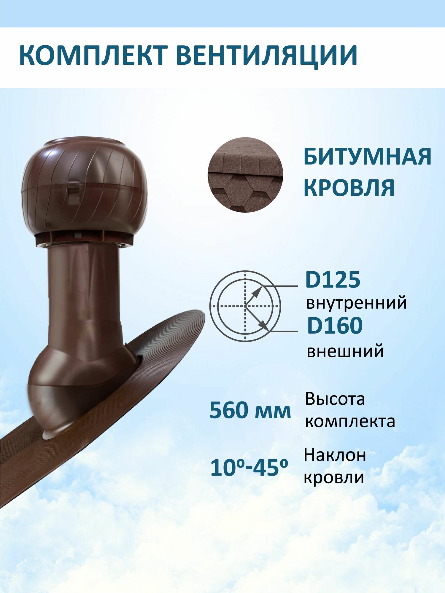 Готовый комплект изолированный: для битумной кровли 125/160 мм RAL8017 Gervent серия Static (колпак)