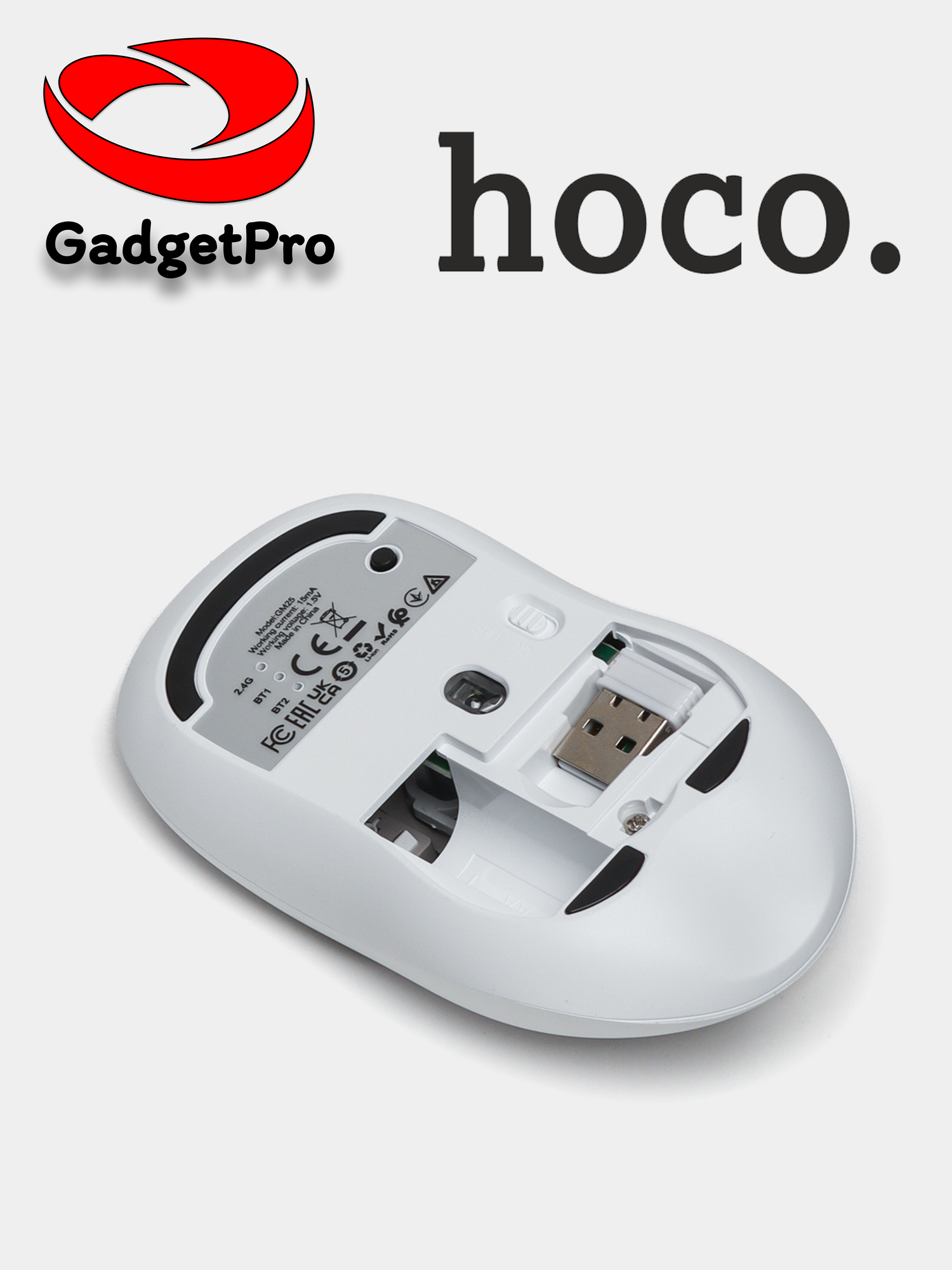 Беспроводная компьютерная мышь Hoco GM25 Royal, двухрежимная 2.4G + Bluetooth 3.0/5.2, 800–1600 DPI, 4 кнопок белый — фото 1