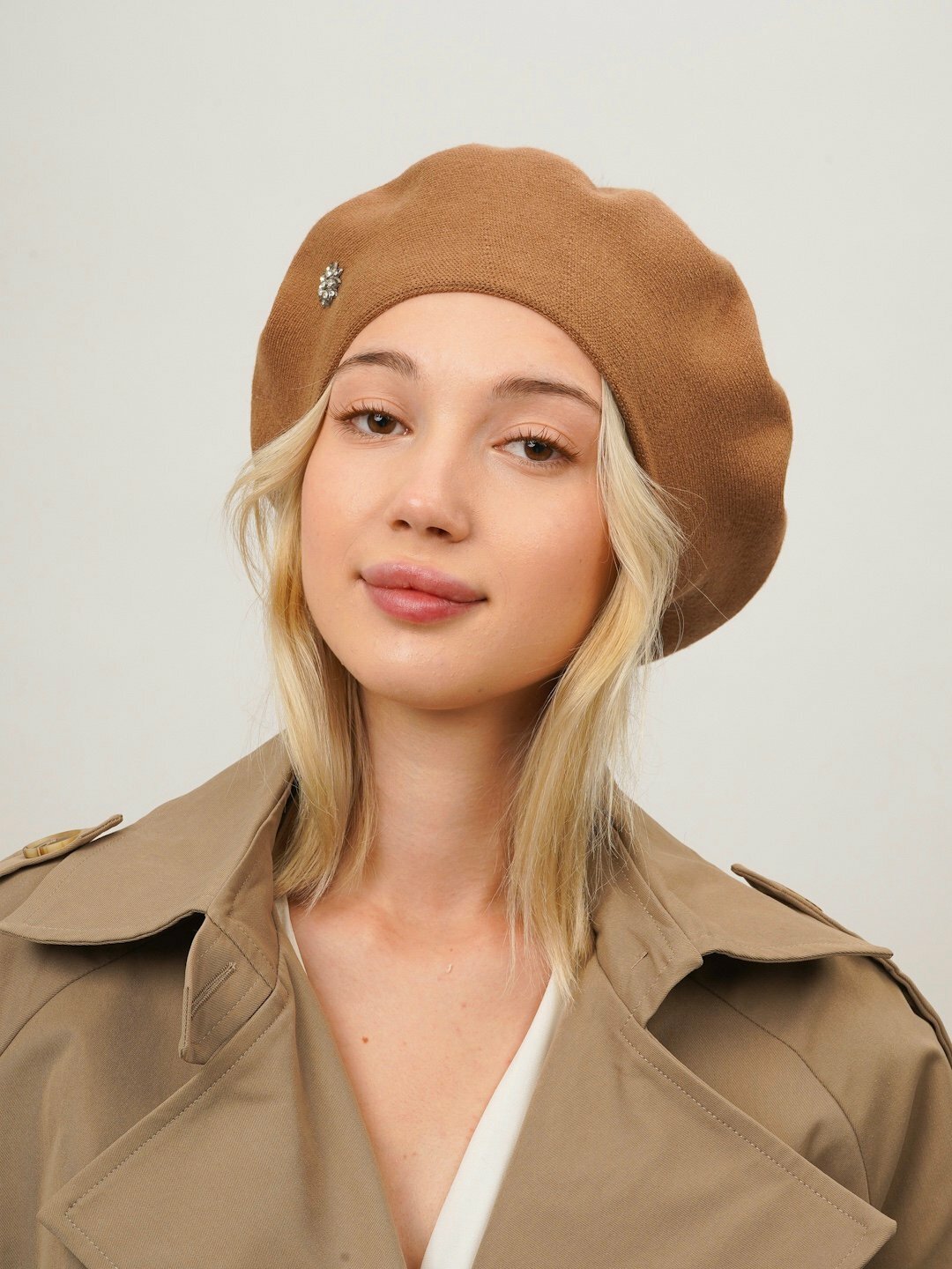 Шапка-бини для взрослых и детей, размер 56, карамельный — фото 1