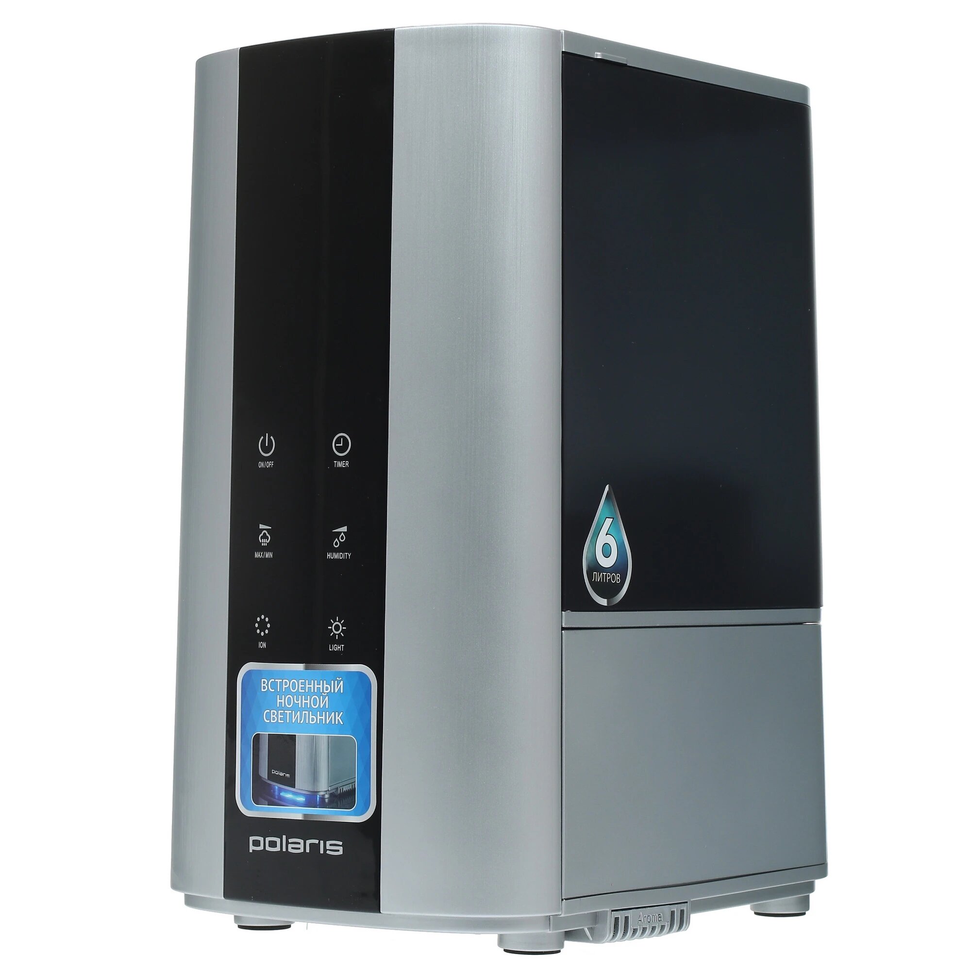Воздухоувлажнитель Polaris PUH 0806Di, Есть, 450 мл, 42 Дб, фильтр с ионообменной смолой, Электронное