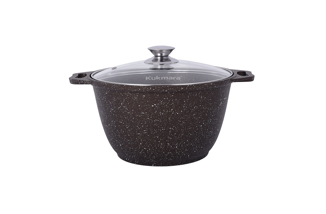 Кастрюля 4л со стеклянной крышкой АП (кофейный мрамор) — фото 1