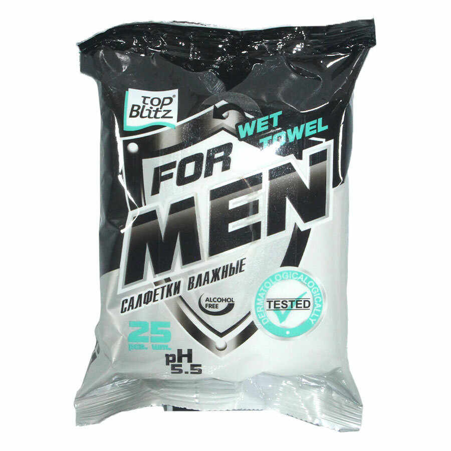 Влажные салфетки Top Blitz "Мужские", для мужчин, 25шт, чёрные