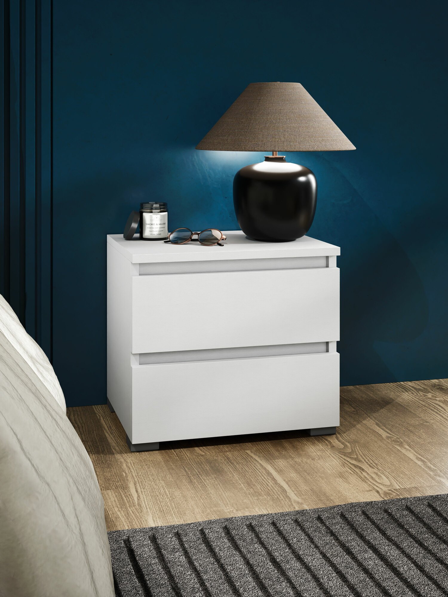 Тумба Профимебель "Парма-11" белая ЛДСП прикроватная 2 ящика 404x378x324 см