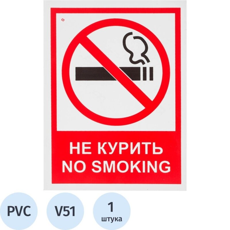 Знак безопасности Технотерра V51, Запрещается курить, пластик, размер 200х150 мм (Про курение)