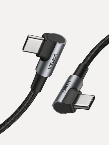 Изображение товара Кабель угловой UGREEN US323 (70529) Angled USB-C Cable Aluminum Case with Braided. Длина: 1м. Цвет: черный