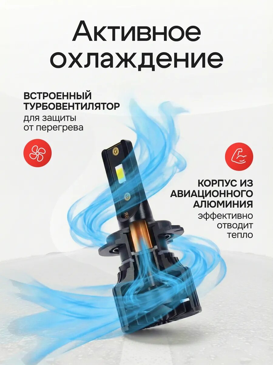 Лампы автомобильные светодиодные H11 LED, лед лампы, белый свет 6000K, комплект 2 шт — фото 1